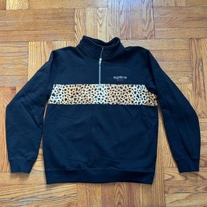 Supreme Leopard Panel Half Zip Sweatshirt size Medium